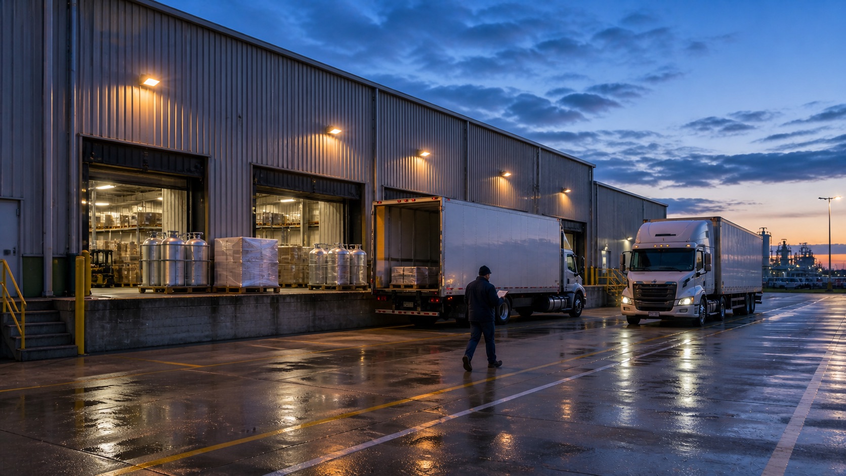 Loading dock operations at dawn